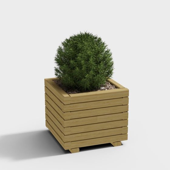 Natural Wood Planter and Plant Combination 3D model
