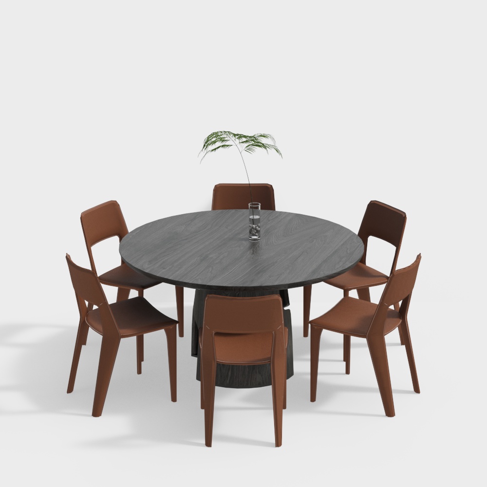 Round Table with Six Chairs – Low-Poly Modern Dining Set