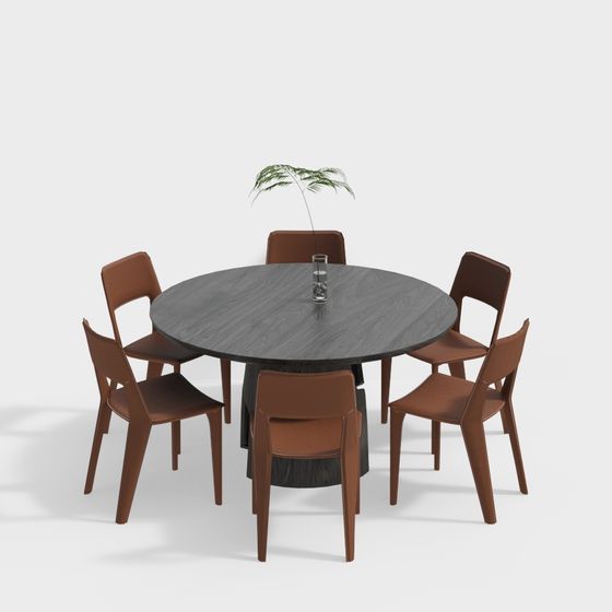 Round Table with Six Chairs Combo 3D model