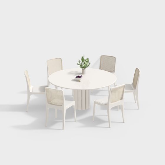 Round Table with Four Chairs 3D model