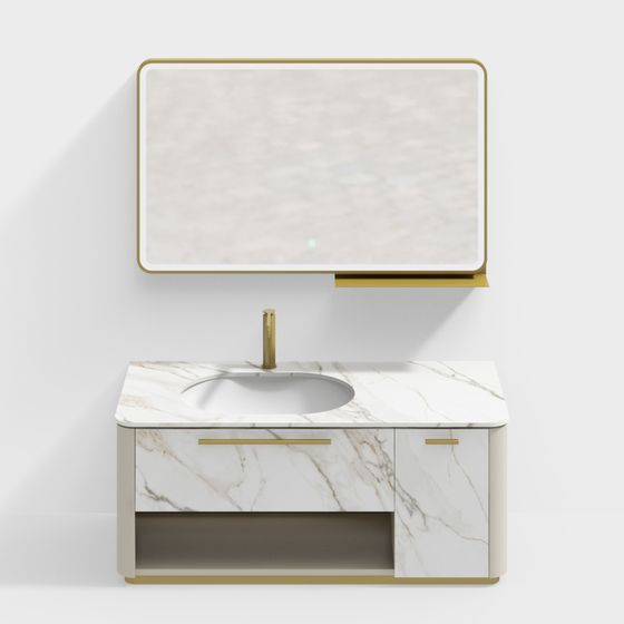 Elegant Low-Polygon Bathroom Cabinet 3D model