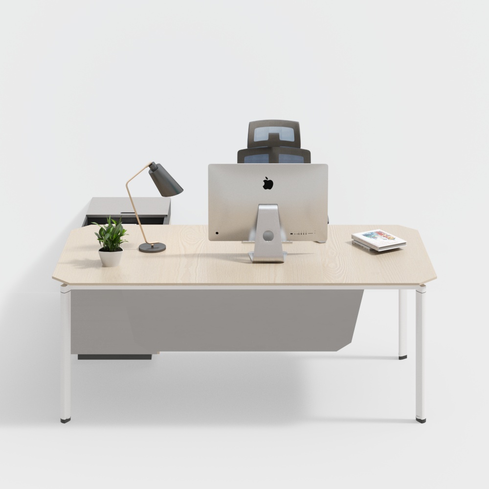 현대식 단순한 사무용 책상과 의자 조합