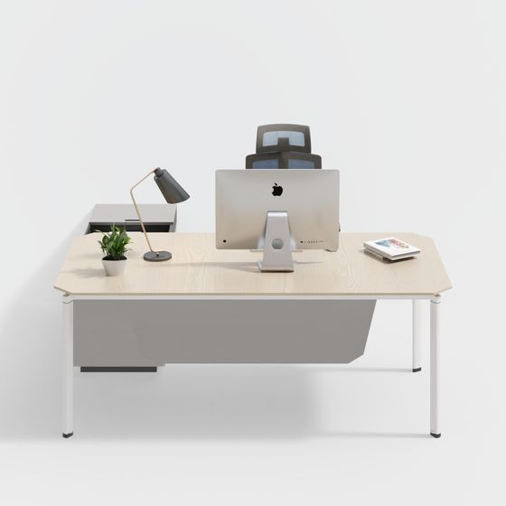 현대식 단순한 사무용 책상과 의자 조합