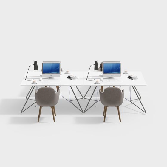 Contemporary Dual Workstation 3D model for Office Spaces