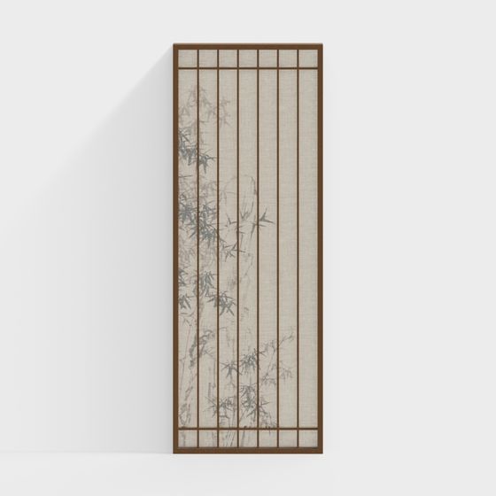 Chinese Rice Paper Screen Partition 3D Model in Wood Color