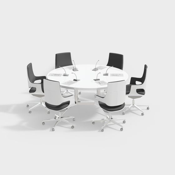 Modern Low-Poly Conference Table and Office Chair Set 3D model