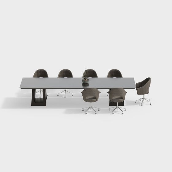 Modern Minimalist Conference Table and Chairs 3D model