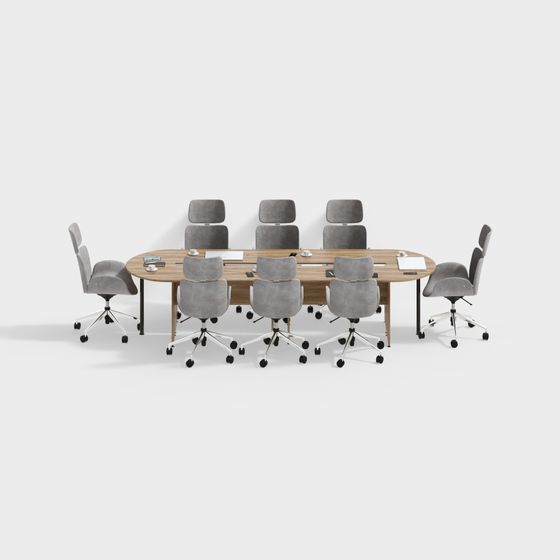 Modern Low-Poly Conference Table and Office Chairs 3D model
