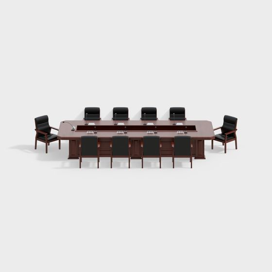 Modern Minimalist Conference Table and Chair Combination 3D Model in Black Finish