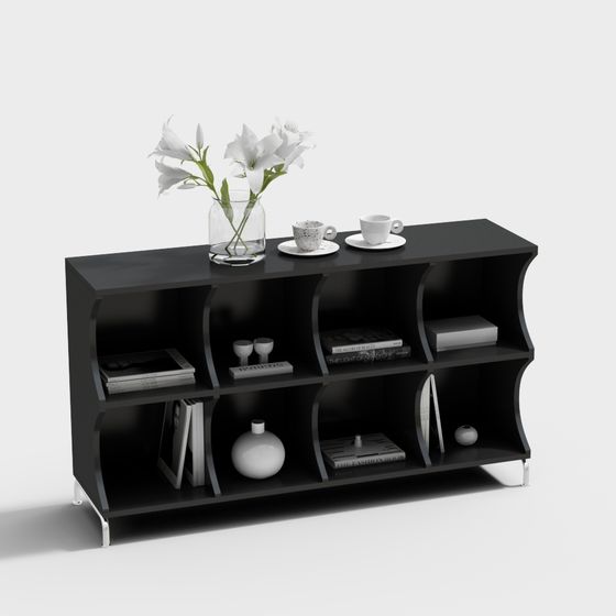 Stylish Black Low-Poly Bookshelf 3D model for Modern Interiors