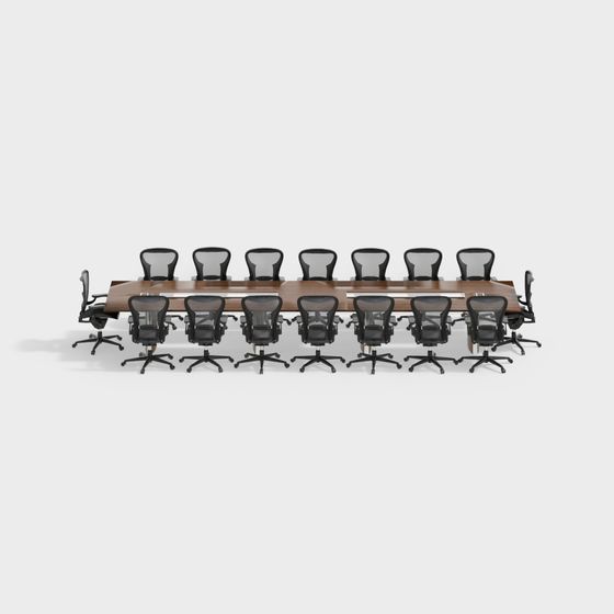 Modern Conference Table and Chair Combination 3D Model in Brown