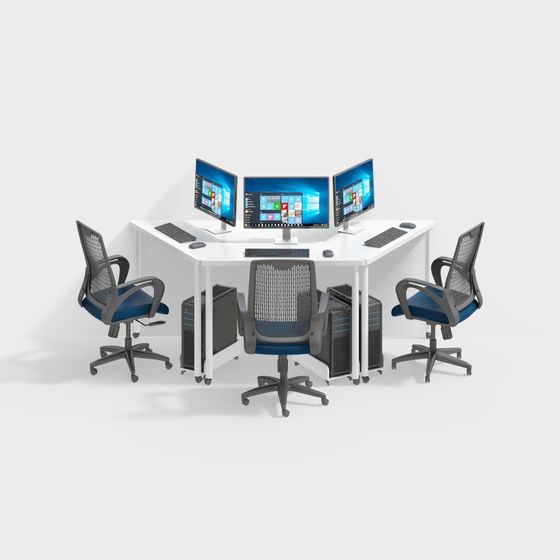 Modern Low-Polygon Office Desk and Chair 3D model