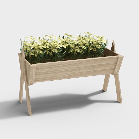 Wooden Planter Box 3D model for Outdoor Spaces