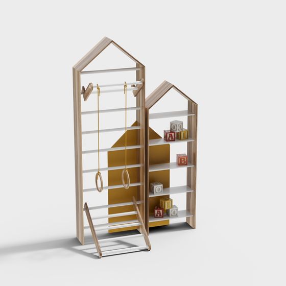 Playful Bookshelf 3D model for Childrens' Spaces