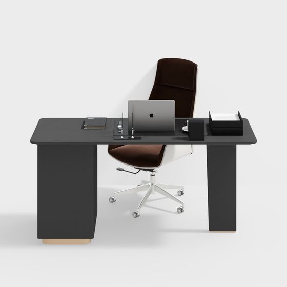 Simple Gray Office Desk and Chair Set 3D Model