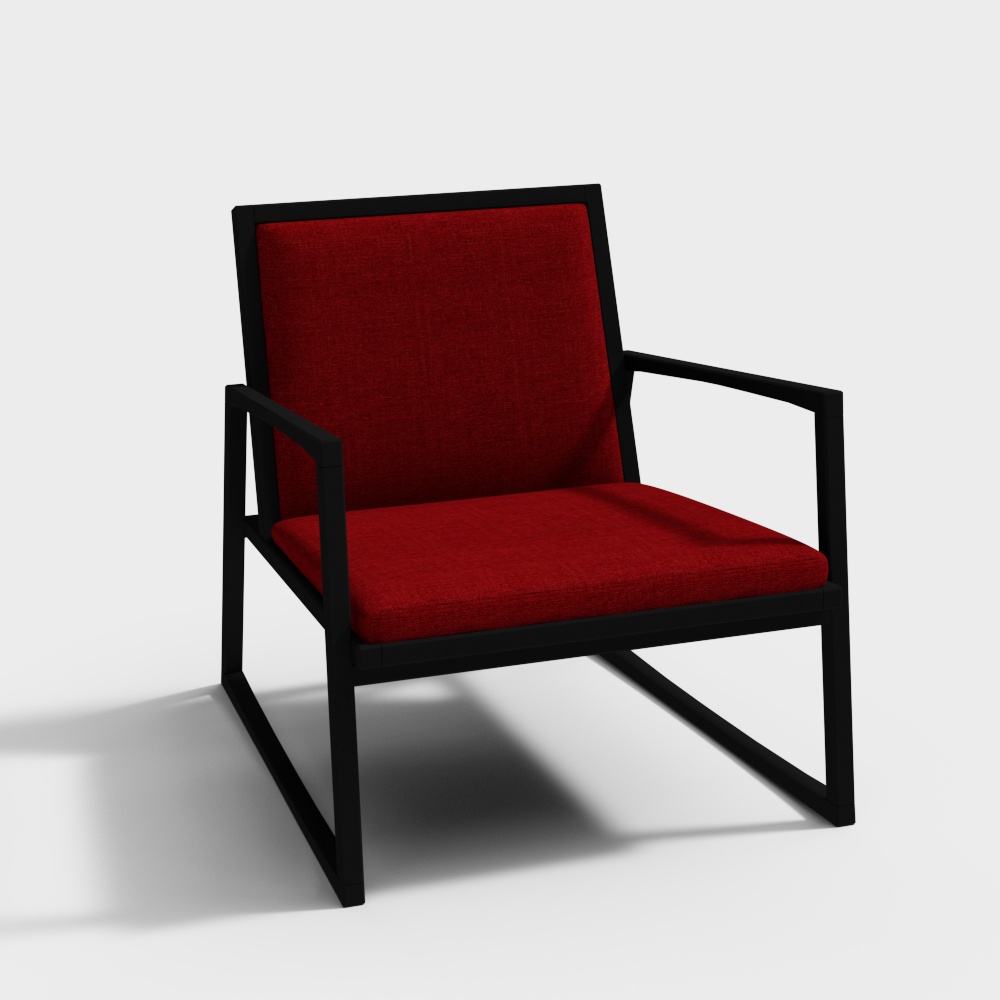 Red and Black Lounge Chair 3D Model – Nordic Minimalist Style