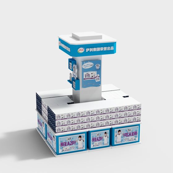 Stylish Low Poly Milk Promotion Stand 3D model