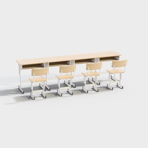 Minimalist School Desk and Chair Set 3D model