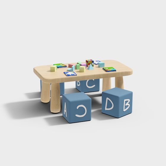 Children's Study Desk and Chair Set 3D model