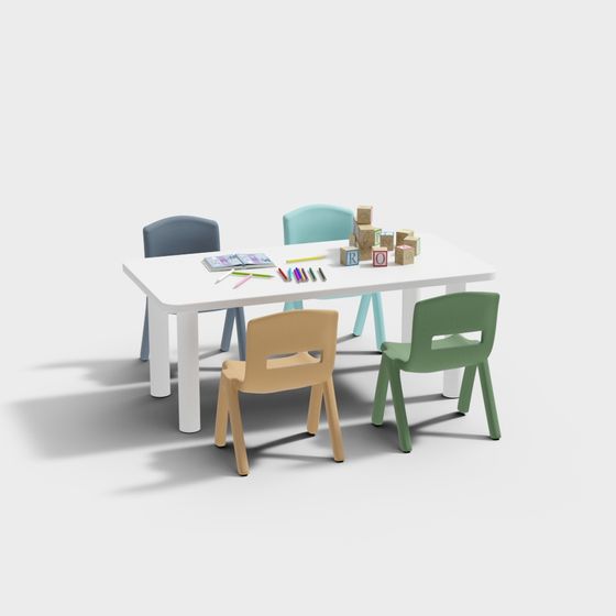 Children's Learning Desk and Chair Set 3D model
