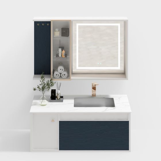 Elegant Bathroom Cabinet 3D model with Marble Top