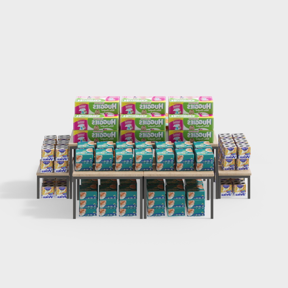 Piles of diapers in supermarkets