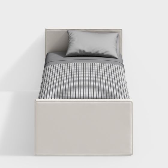 Beige Single Bed 3D Model