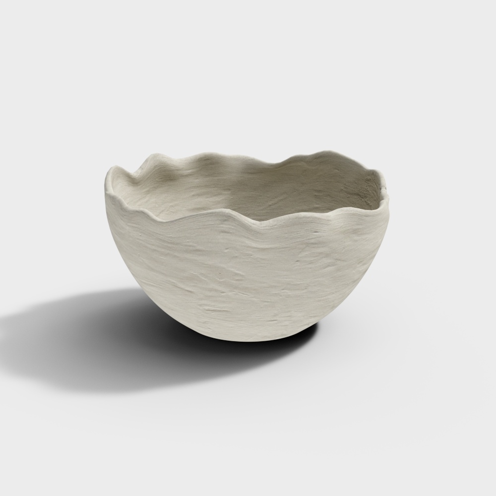 Elegant Clay Bowl 3D Model – Textured Low-Poly Pottery