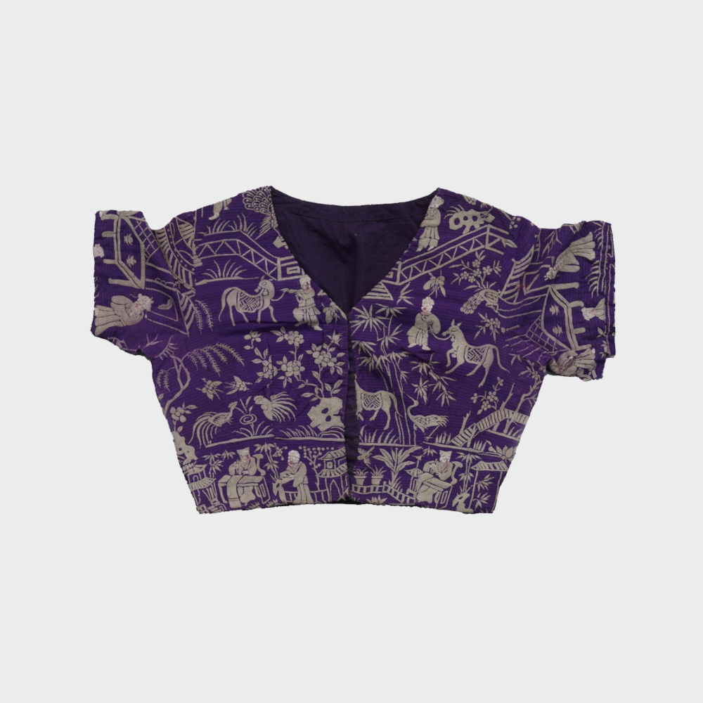 Horizontal embroidery of character landscape pattern blouse