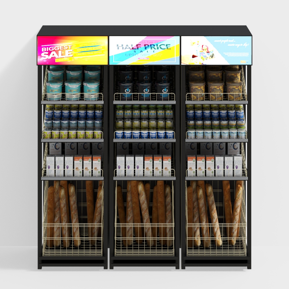 Shopping mall wall shelves