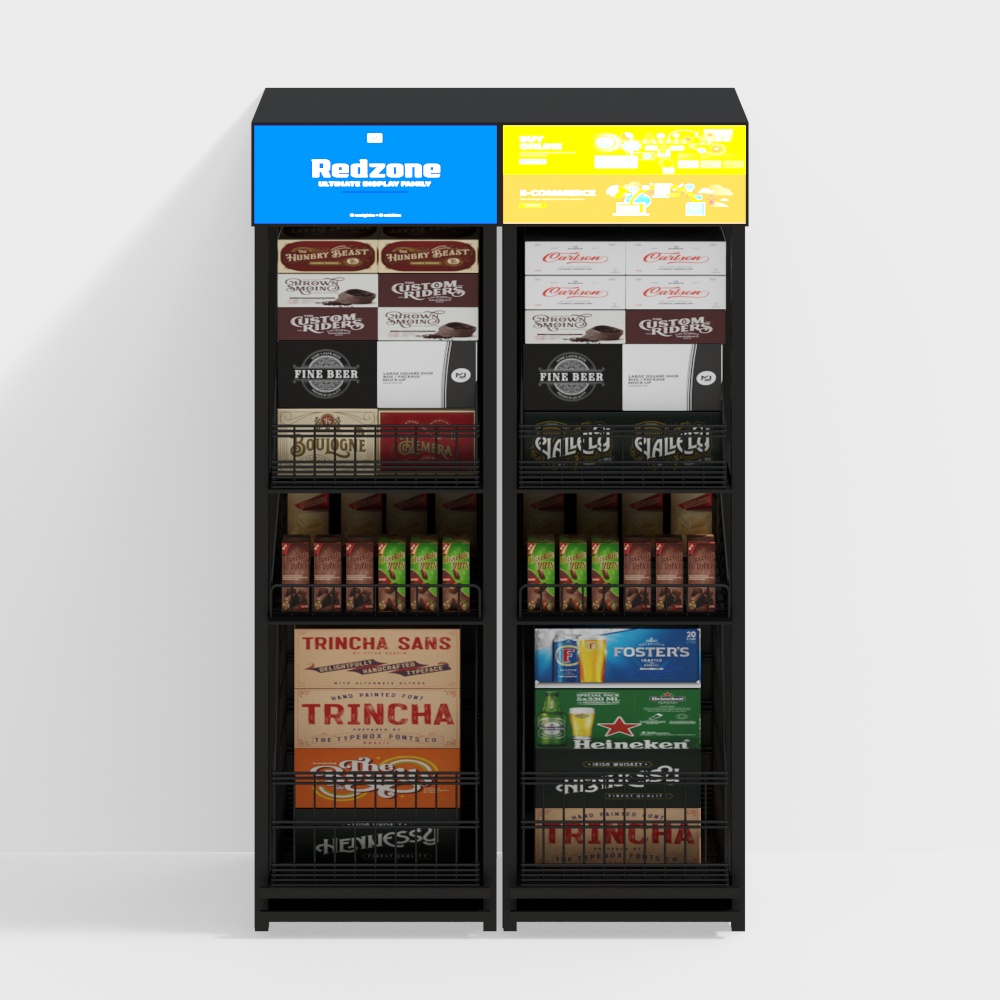 Shopping mall wall shelves