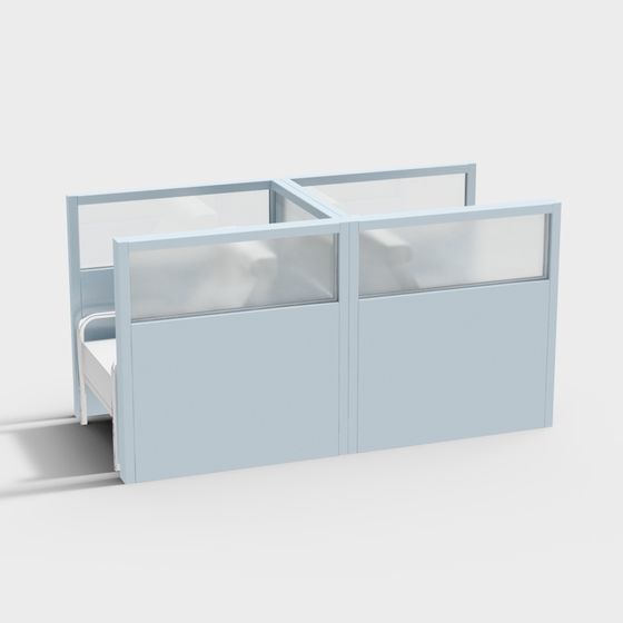 Glass Partition Bed 3D model with Modern Minimalist Design