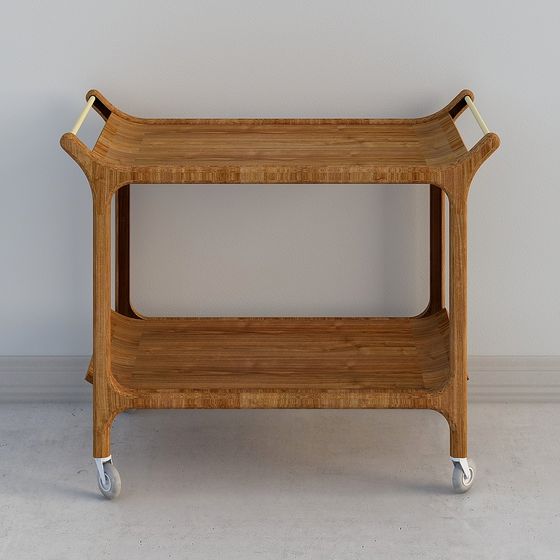 Vintage Bamboo Bar Cart 3D model