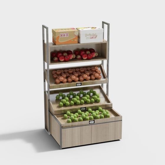 Vibrant Low-Poly Fruit Display Stand 3D model