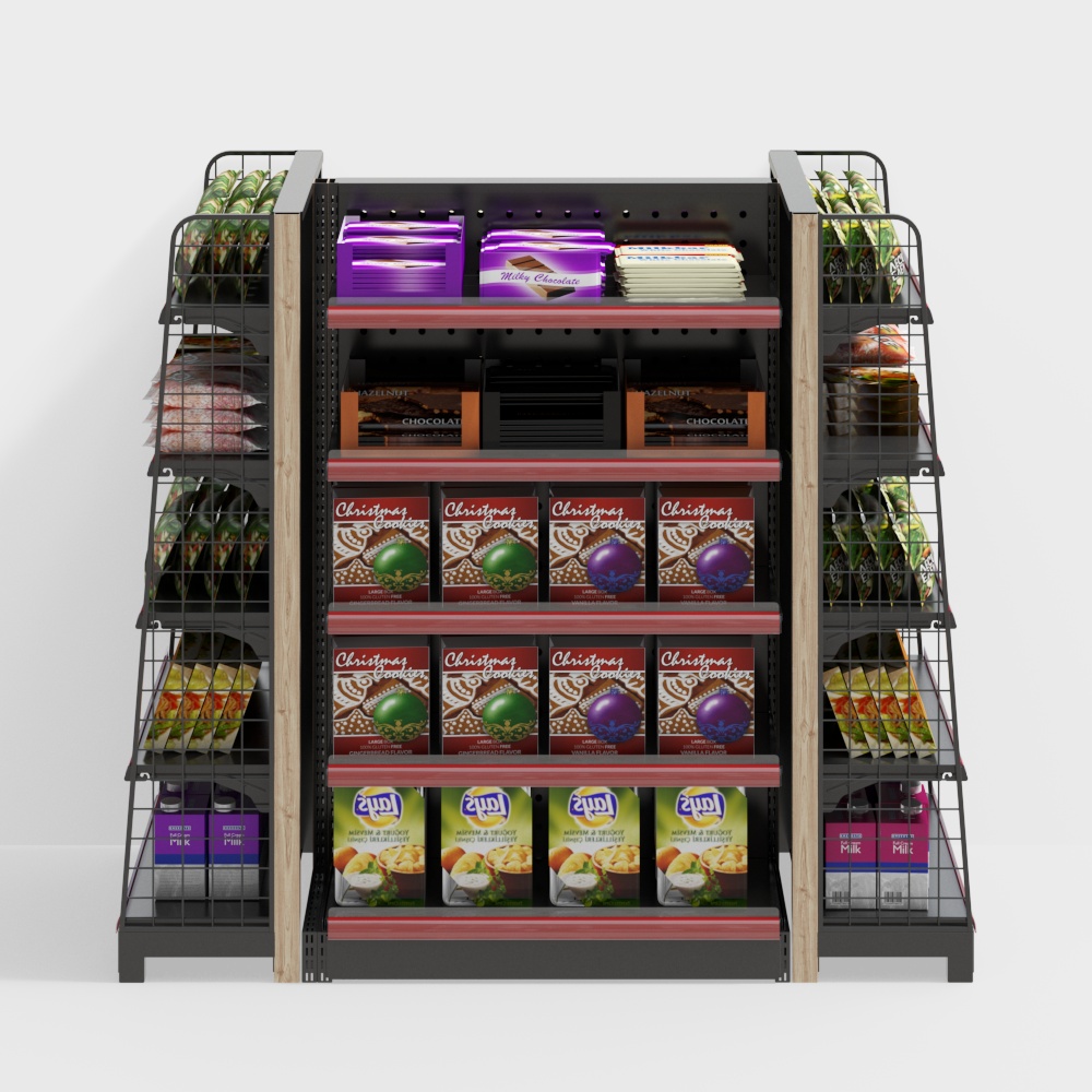 Supermarket island shelves