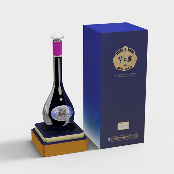 Elegant Dream Blue Wine Bottle 3D model