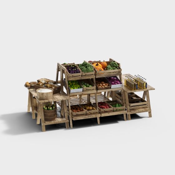 Low Polygon Detailed Farm Produce Display Stand 3D model