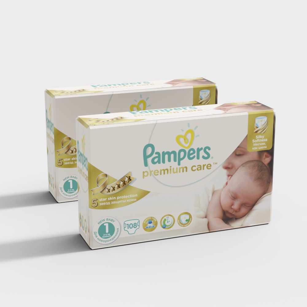 Pampers Premium Care Diaper Box 3D model