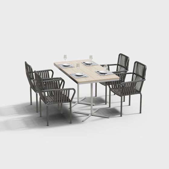 Elegant Outdoor Dining Table and Chairs 3D Model