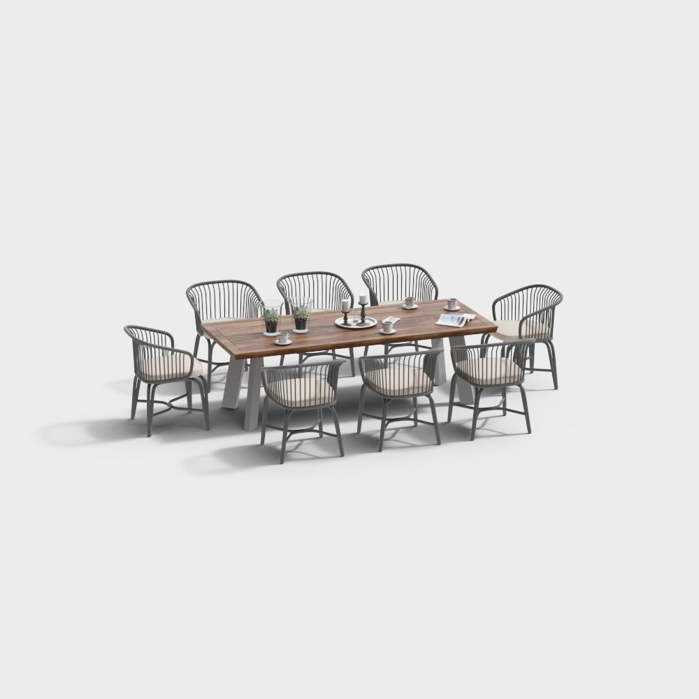 Urban Dining Table and Chair Set 3D Model – Low-Poly Wood & Metal