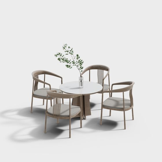 Wood-Inspired Dining Table and Chair Set 3D model