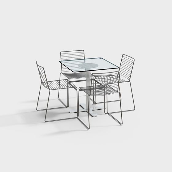Sleek Outdoor Dining Table and Chair 3D model