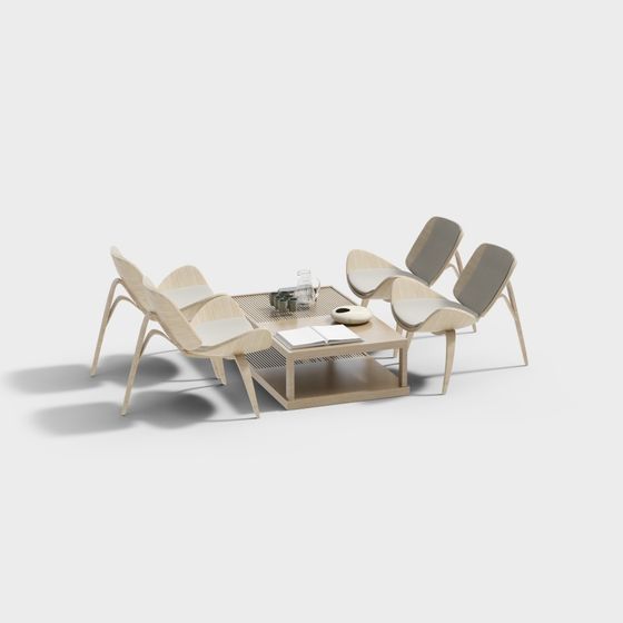 Elegant Wooden Lounge Chair and Coffee Table Set 3D model