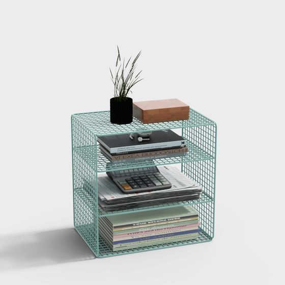 Contemporary Low-Poly Mesh Bookshelf 3D model