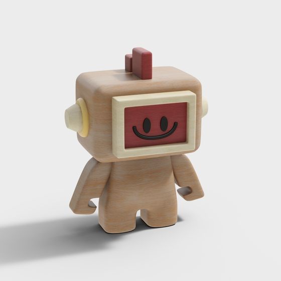 Cute Wooden Robot 3D Model for Creative Projects
