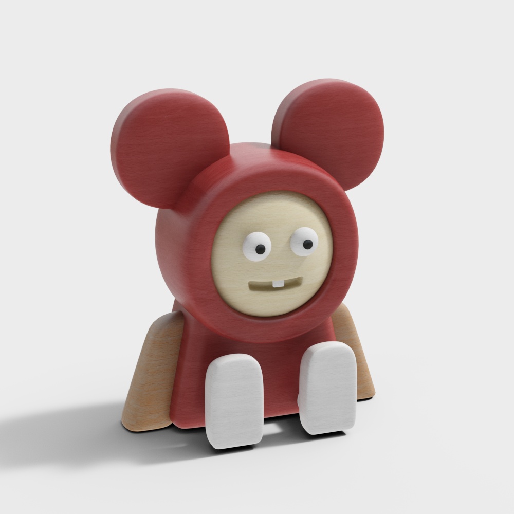 Mickey Mouse Wooden Buddy 3D Model – Low-Poly Wooden Character
