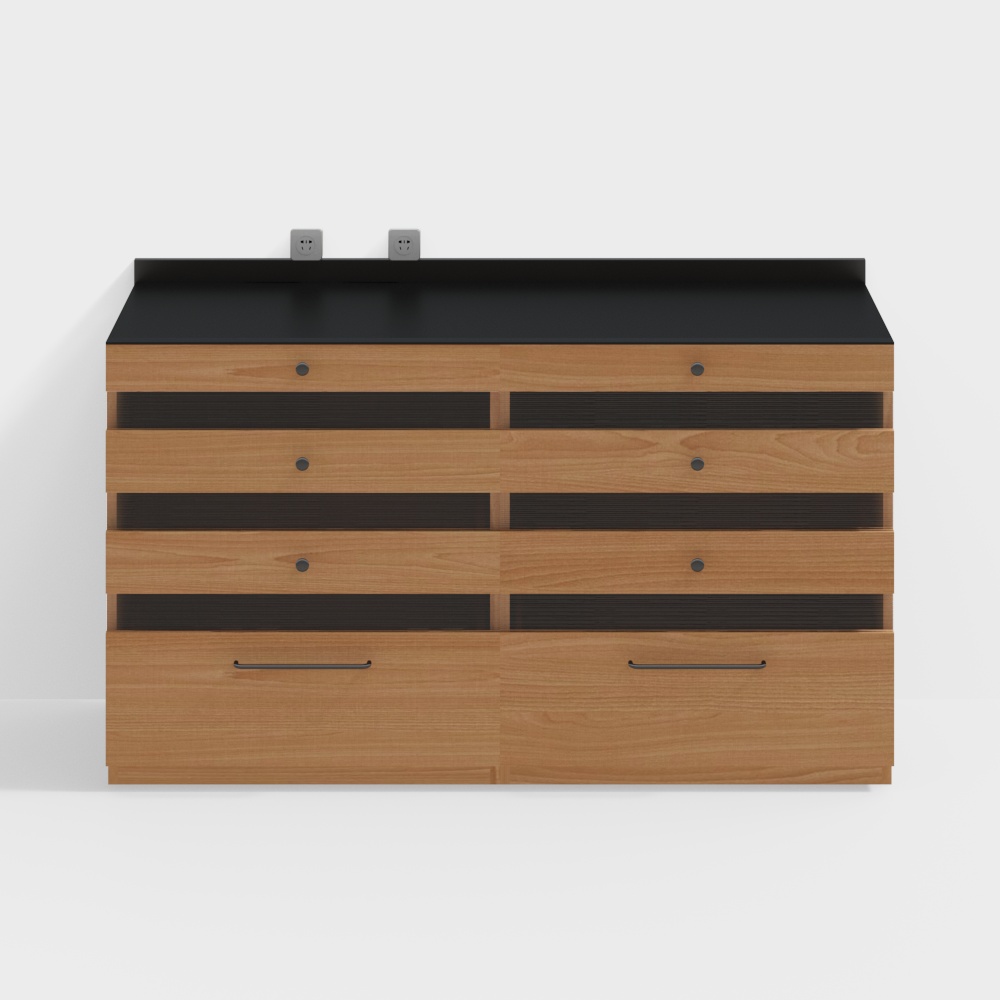 เฟอร์นิเจอร์สีดำสองตัวเป็นกระปุกออมสิน ตู้ข้าง A + ตู้ลิ้นชัก A ไม้เชอร์รี่