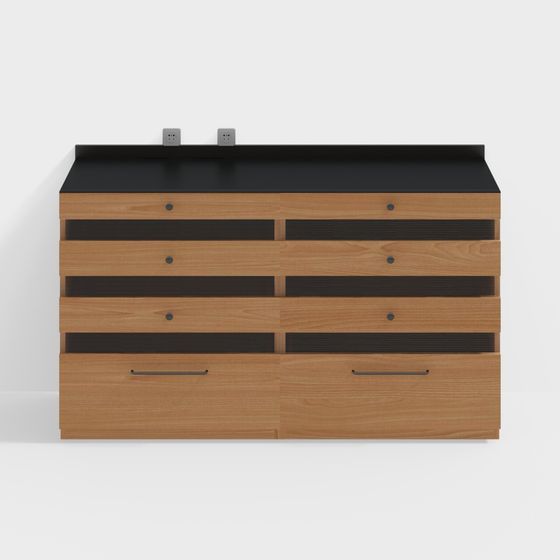 เฟอร์นิเจอร์สีดำสองตัวเป็นกระปุกออมสิน ตู้ข้าง A + ตู้ลิ้นชัก A ไม้เชอร์รี่