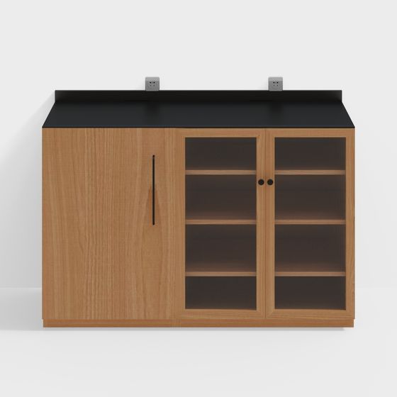 เฟอร์นิเจอร์ดำสองตัวทำเป็นตู้ข้าง B ตู้สำหรับหม้อ + C ตู้ดื่มน้ำจากไม้เชอร์รี่