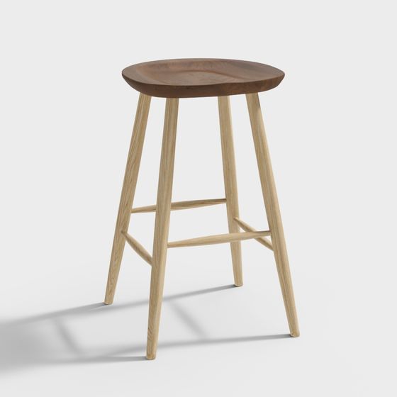 Stylish Low-Poly Wooden Stool 3D model
